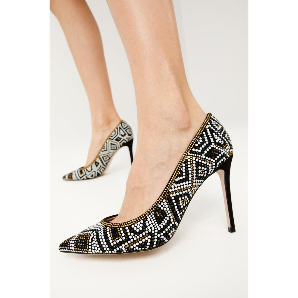 The Nampula Black Glitter Leather Pump Women Shoe
