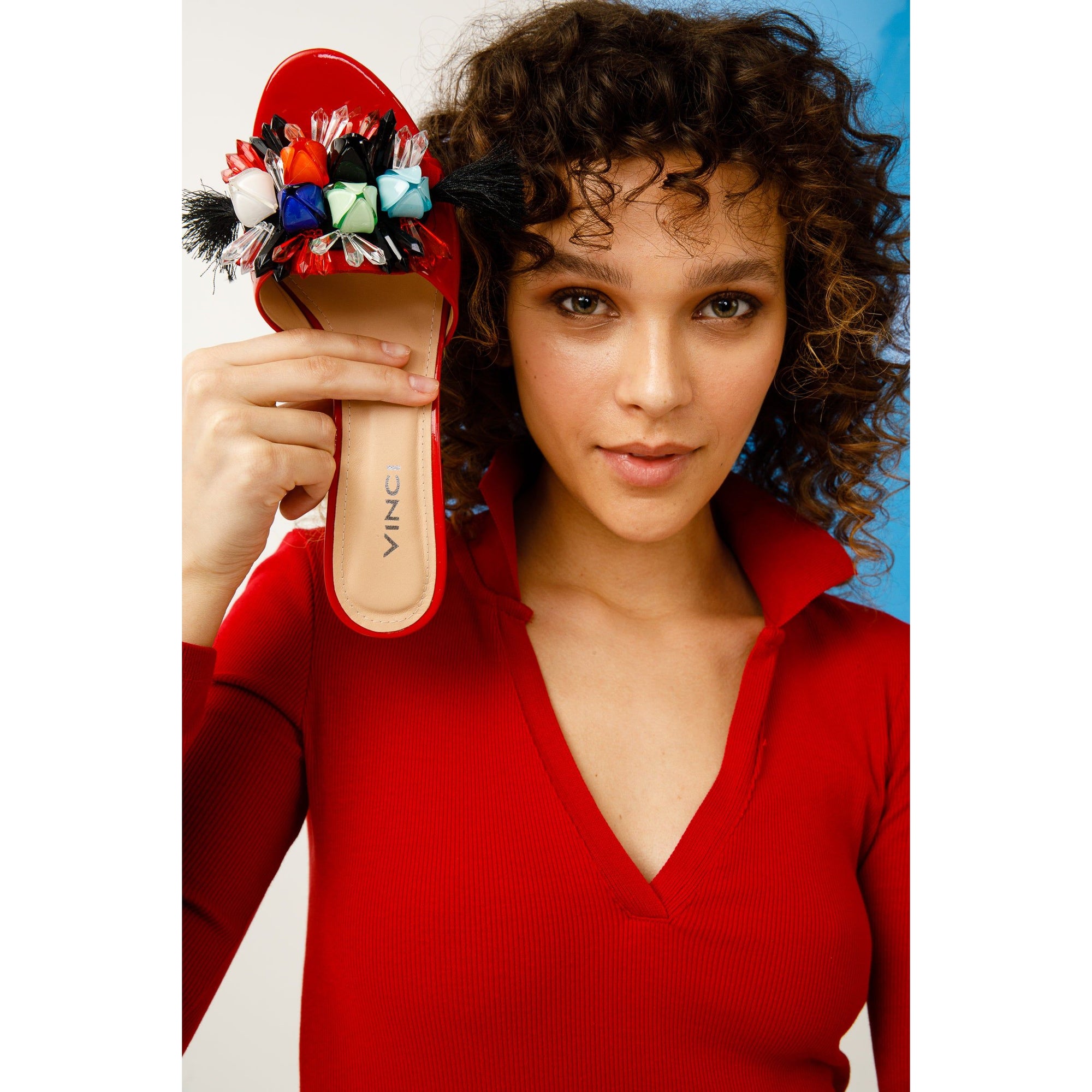 The Vigo Red Leather Block Heel Women Sandal
