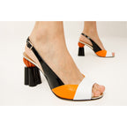 Vinci The Rize Black & Orange Pumpkin Heel Leather Women Sandal