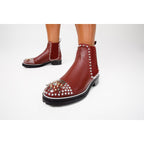 The Vuvulane Burgundy Spike Leather Ankle Women  Boot