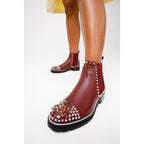 The Vuvulane Burgundy Spike Leather Ankle Women  Boot