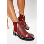 The Vuvulane Burgundy Spike Leather Ankle Women  Boot