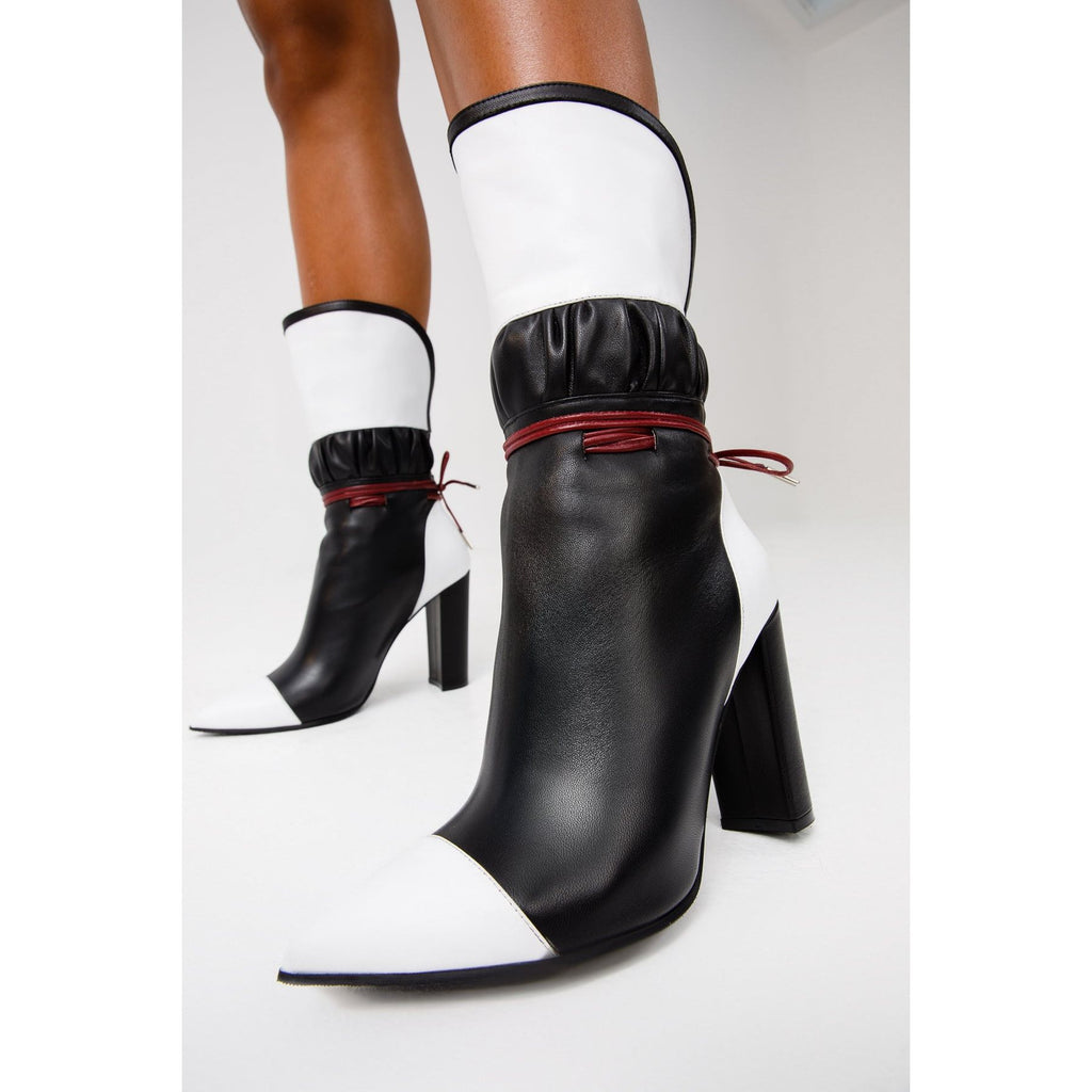Vinci The Lucca Black & White Leather Mid Calf High Heel Women Boot Limited Edition