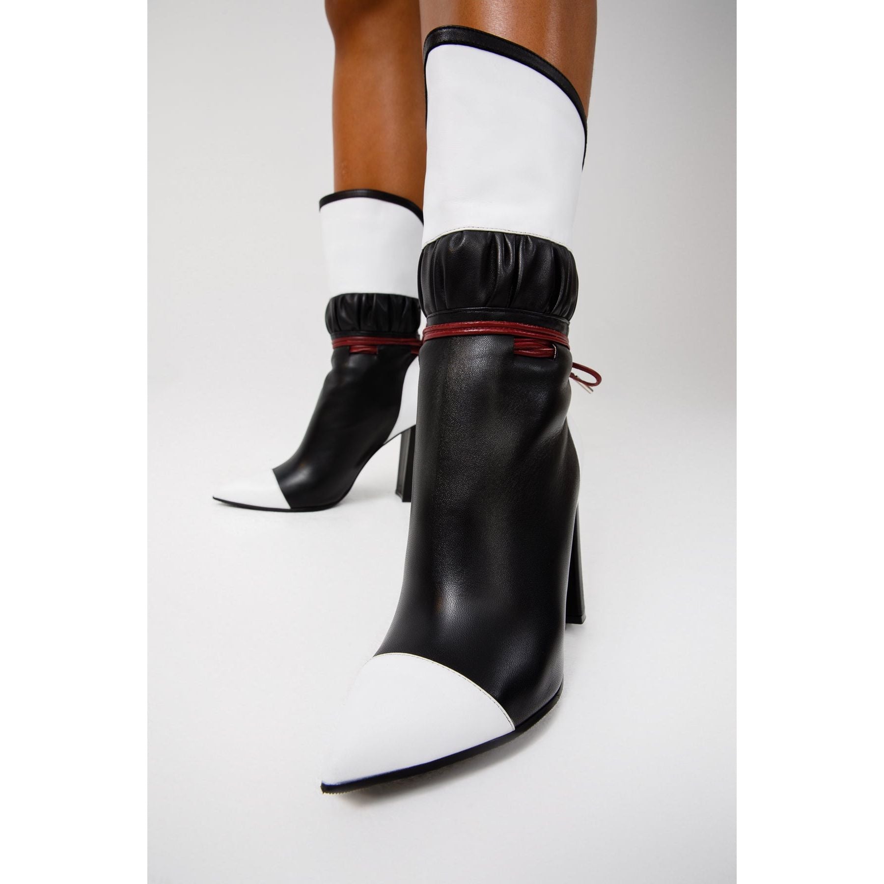 Vinci The Lucca Black & White Leather Mid Calf High Heel Women Boot Limited Edition