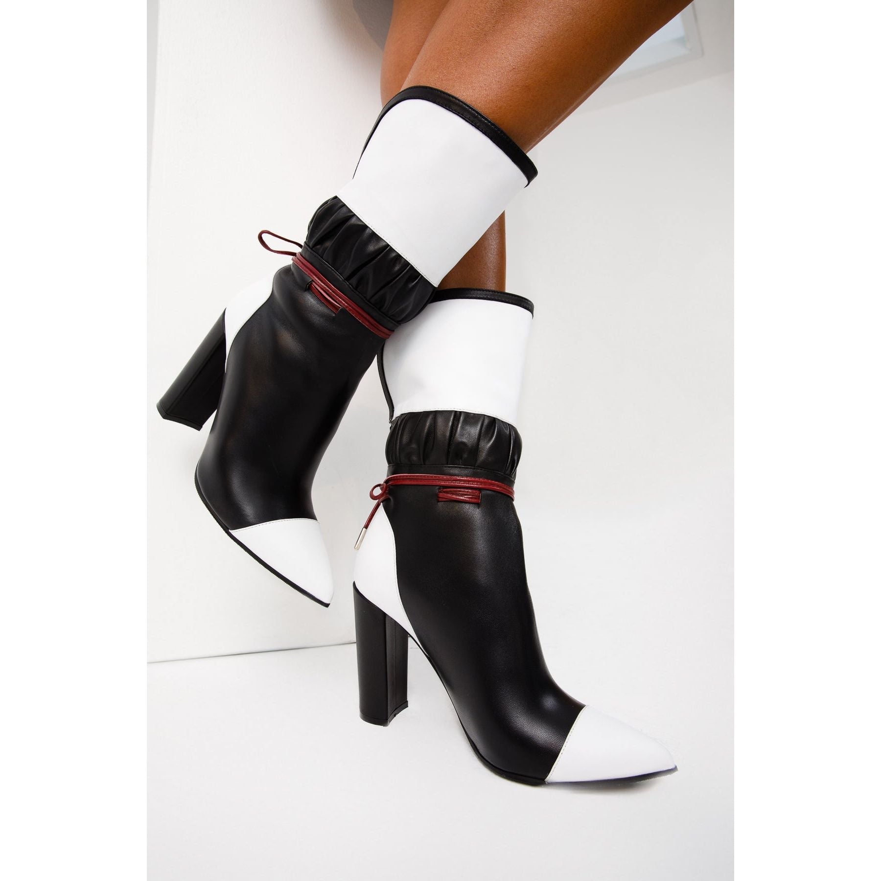 Vinci The Lucca Black & White Leather Mid Calf High Heel Women Boot Limited Edition