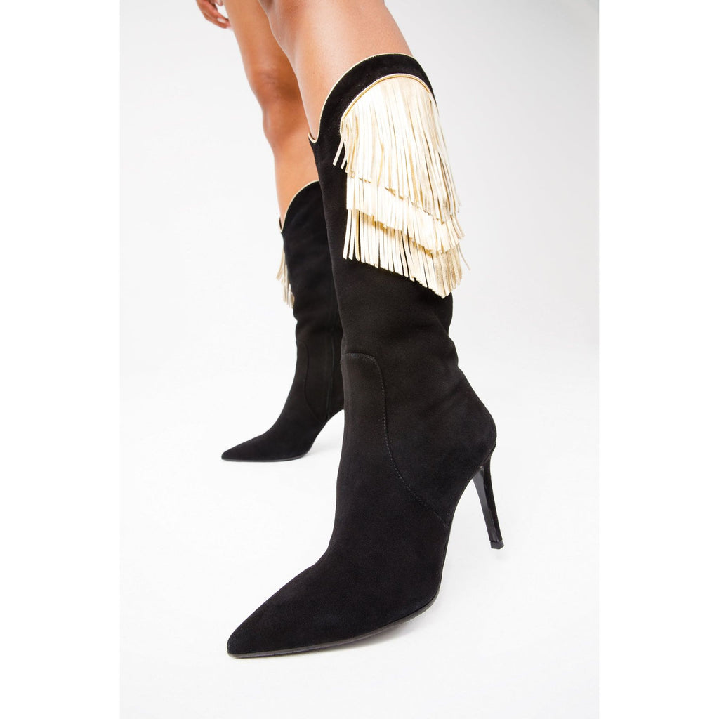 The Vienna Black Suede Leather Knee High Women  Boot