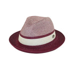 Men's Bently Semi Crushable Fedora Briad Straw Hat Dante DA226 Burgundy White