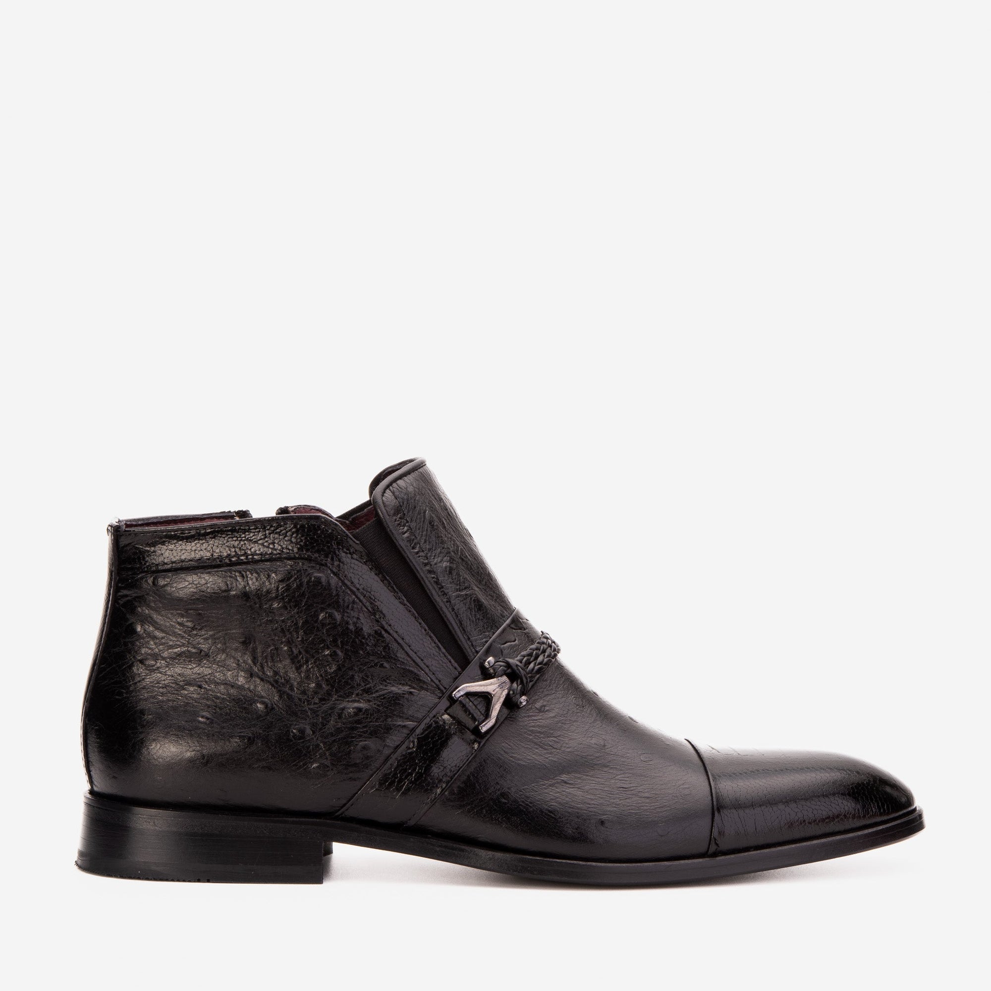 Vinci The Dallas Black Leather Bit Ankle Zip-Up Dress Men Boot