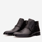 Vinci The Dallas Black Leather Bit Ankle Zip-Up Dress Men Boot