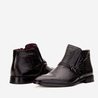 Vinci The Dallas Black Leather Bit Ankle Zip-Up Dress Men Boot