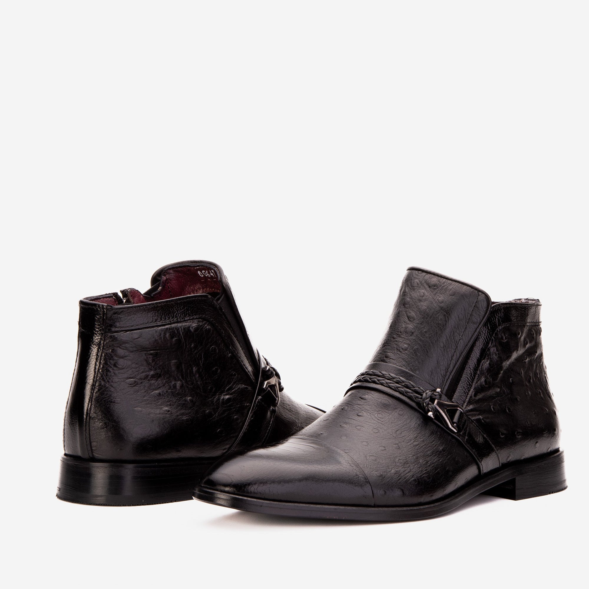Vinci The Dallas Black Leather Bit Ankle Zip-Up Dress Men Boot