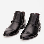 Vinci The Dallas Black Leather Bit Ankle Zip-Up Dress Men Boot