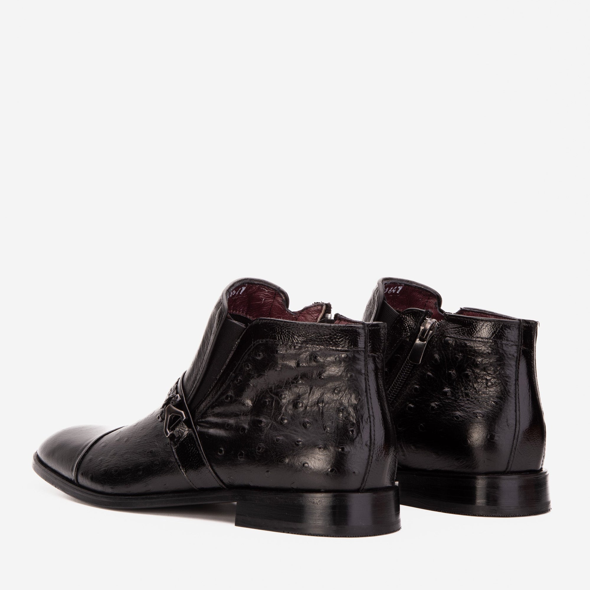Vinci The Dallas Black Leather Bit Ankle Zip-Up Dress Men Boot