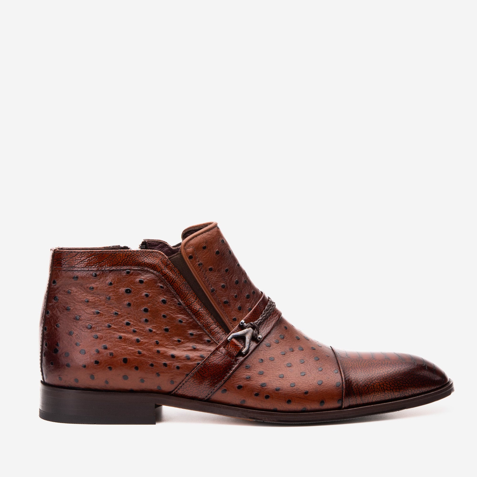 Vinci The Dallas Tan Leather Bit Ankle Zip-Up Dress Men Boot