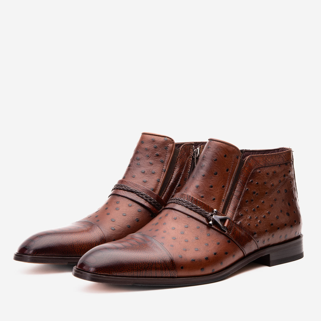 Vinci The Dallas Tan Leather Bit Ankle Zip-Up Dress Men Boot