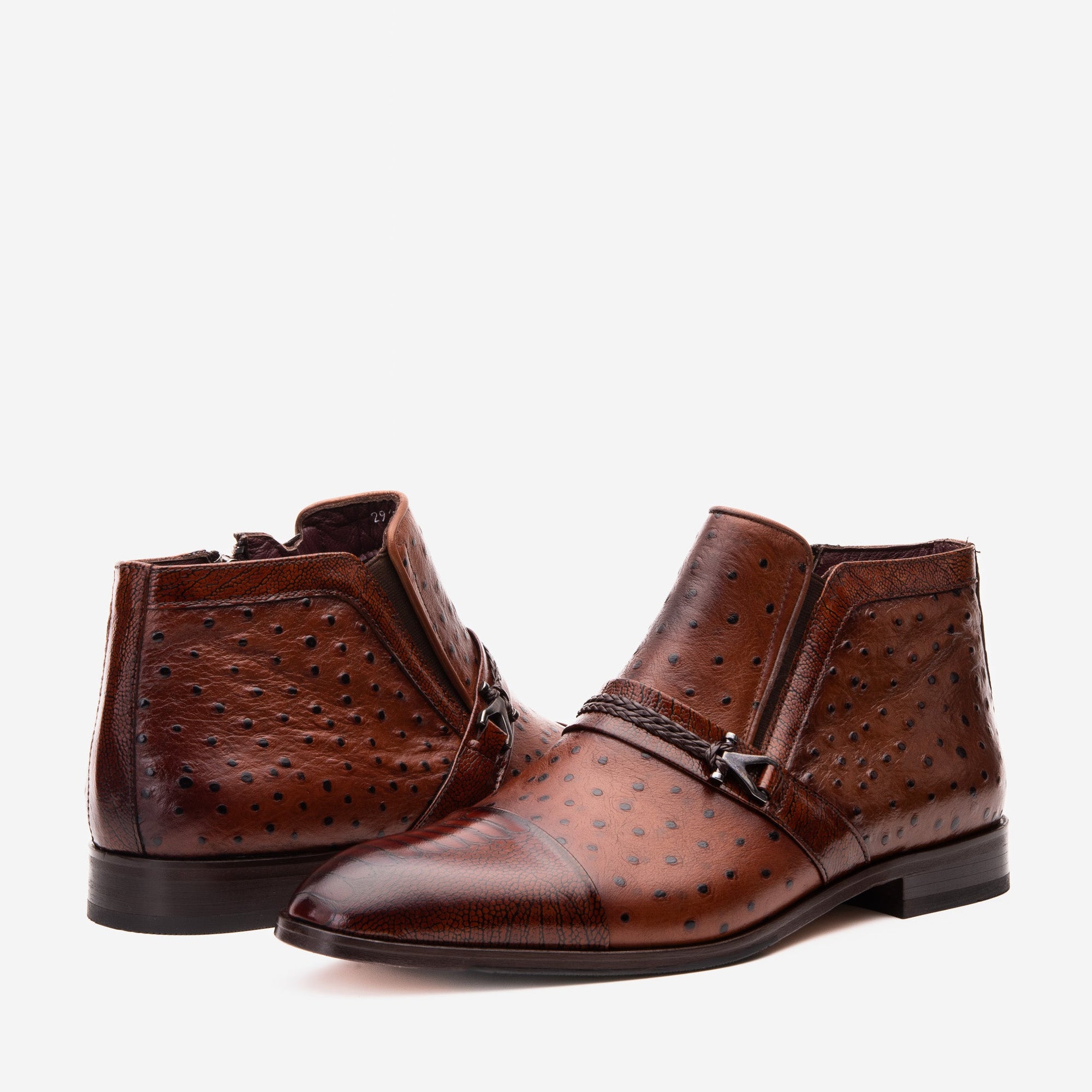 Vinci The Dallas Tan Leather Bit Ankle Zip-Up Dress Men Boot