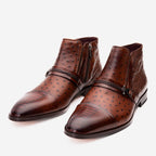 Vinci The Dallas Tan Leather Bit Ankle Zip-Up Dress Men Boot