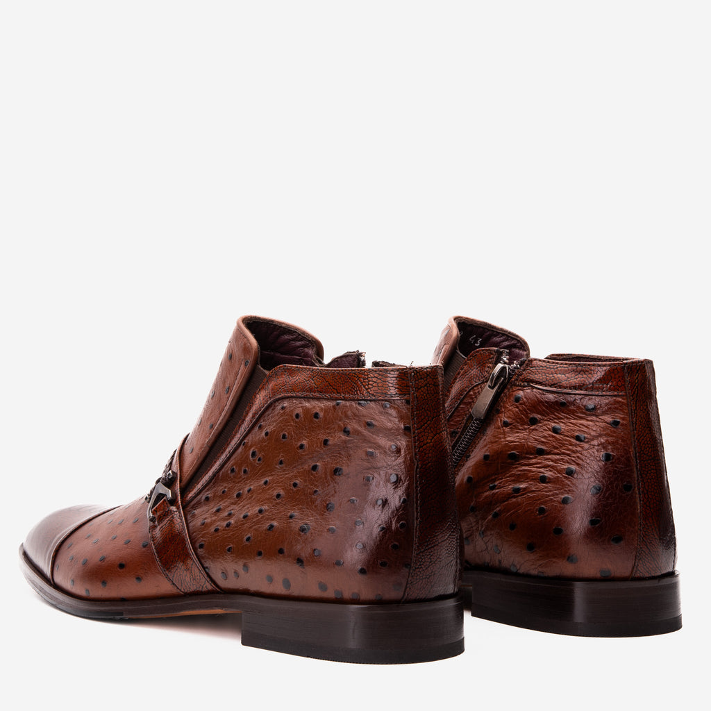 Vinci The Dallas Tan Leather Bit Ankle Zip-Up Dress Men Boot