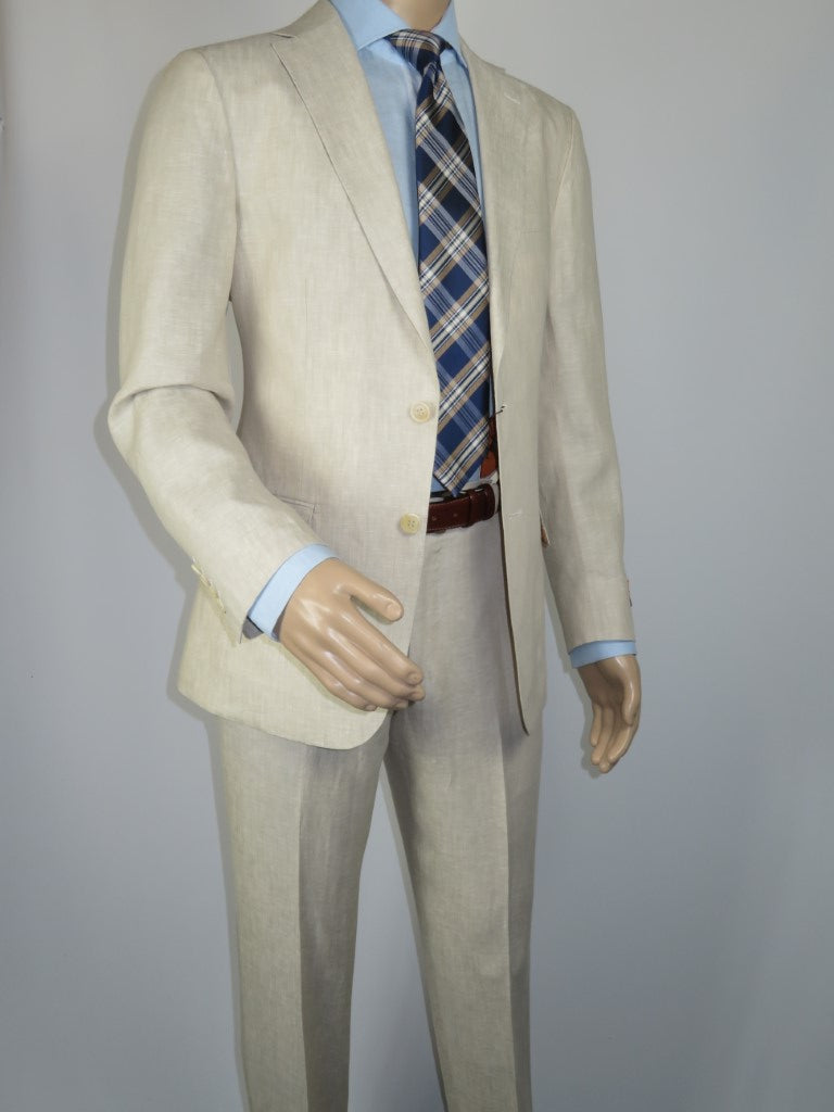 Men's ENZO Linen Spring Summer Suit Light Weight Breathable E58302-7 Natural