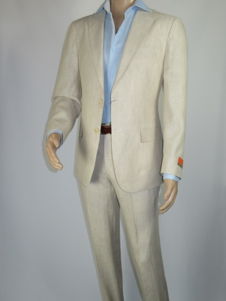 Men's ENZO Linen Spring Summer Suit Light Weight Breathable E58302-7 Natural