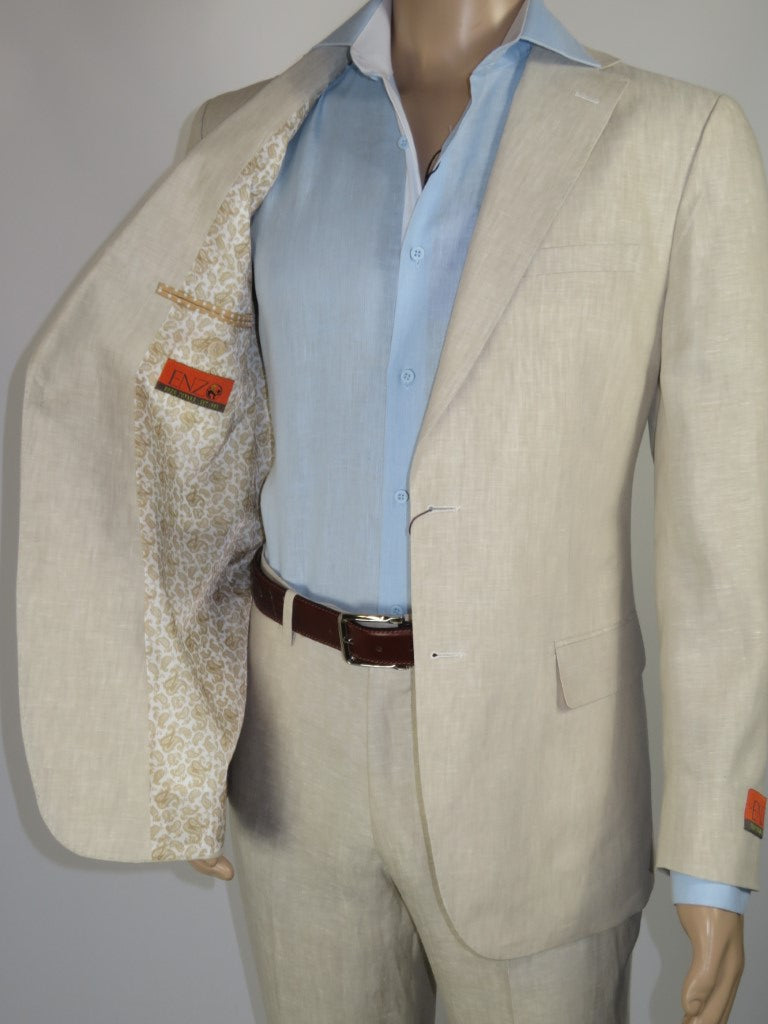 Men's ENZO Linen Spring Summer Suit Light Weight Breathable E58302-7 Natural