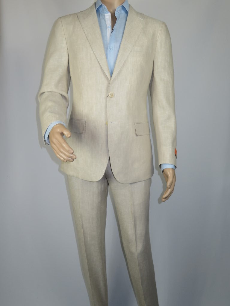 Men's ENZO Linen Spring Summer Suit Light Weight Breathable E58302-7 Natural