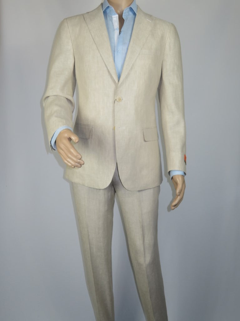 Men's ENZO Linen Spring Summer Suit Light Weight Breathable E58302-7 Natural