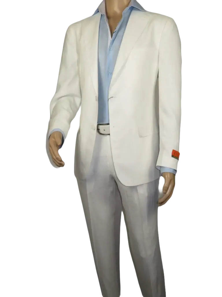 Men's ENZO Linen Spring Summer Suit Light Weight Breathable E58302-1 White