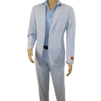 Men's Seersucker Suit Light Weight 100% Cotton By ENZO E58303-1 Blue