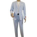 Men's Seersucker Suit Light Weight 100% Cotton By ENZO E58303-1 Blue