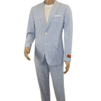 Men's Seersucker Suit Light Weight 100% Cotton By ENZO E58303-1 Blue