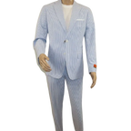 Men's Seersucker Suit Light Weight 100% Cotton By ENZO E58303-1 Blue