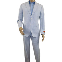 Men's Seersucker Suit Light Weight 100% Cotton By ENZO E58303-1 Blue