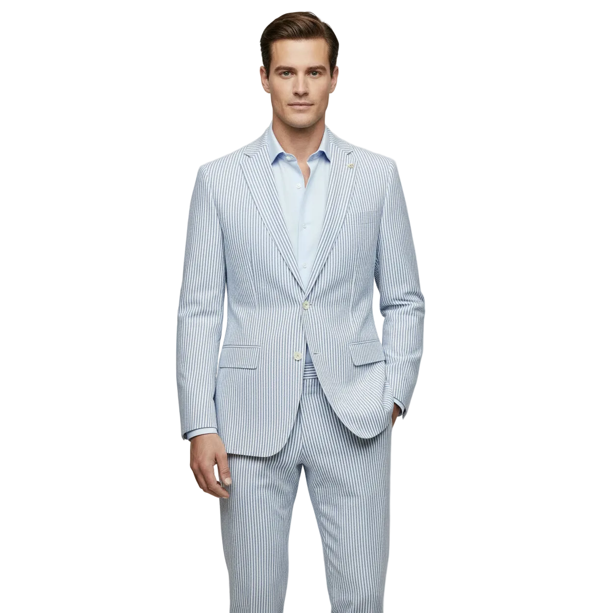 Men's Seersucker Suit Light Weight 100% Cotton By ENZO E58303-1 Blue