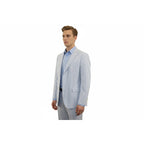 Men's Seersucker Suit Light Weight 100% Cotton By ENZO E58303-1 Blue
