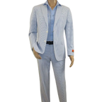 Men's Seersucker Suit Light Weight 100% Cotton By ENZO E58303-1 Blue