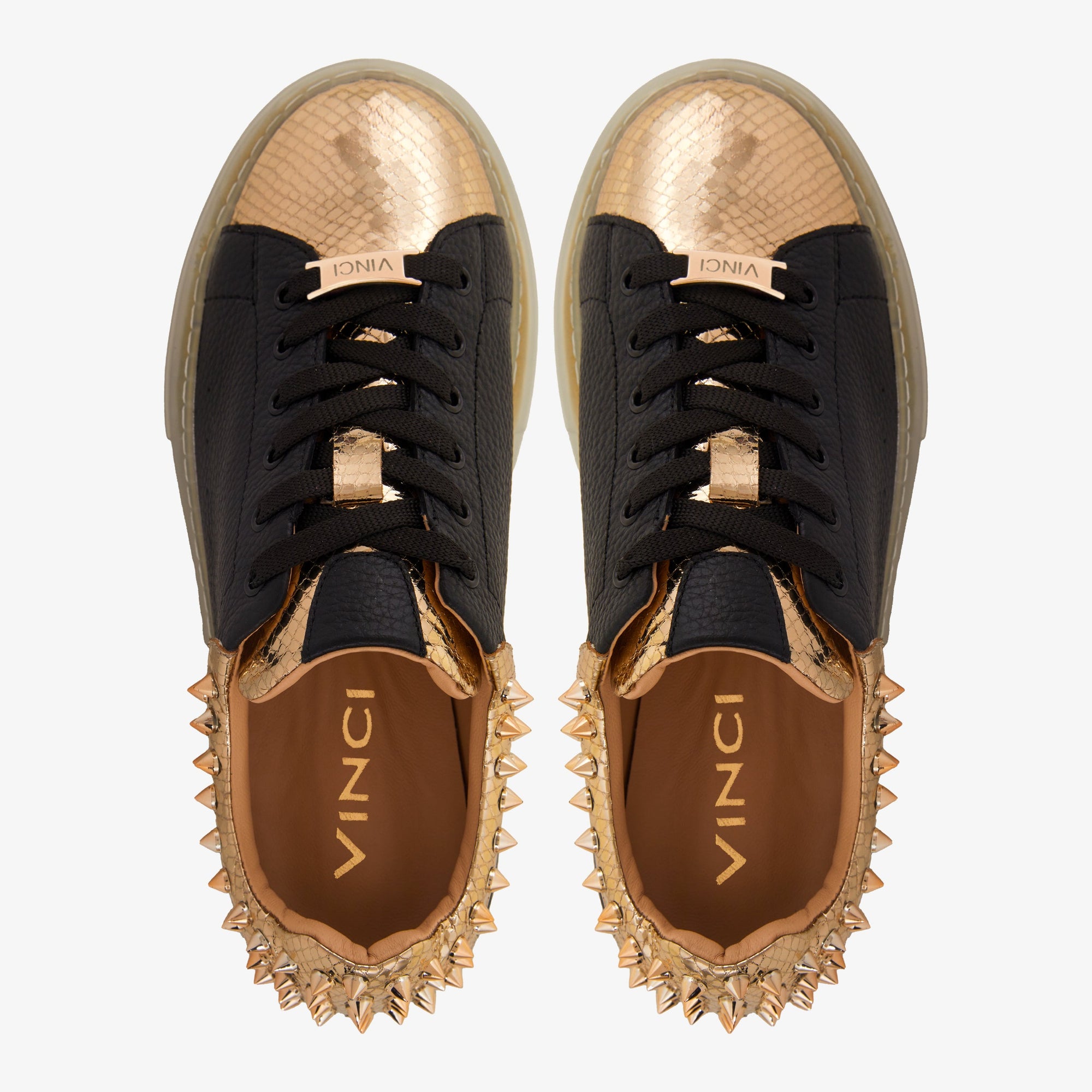 The Venezia Gold & Black Leather Women Sneaker