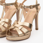 The Parisian Gold Leather T-Strap Platform Heel Women Sandal