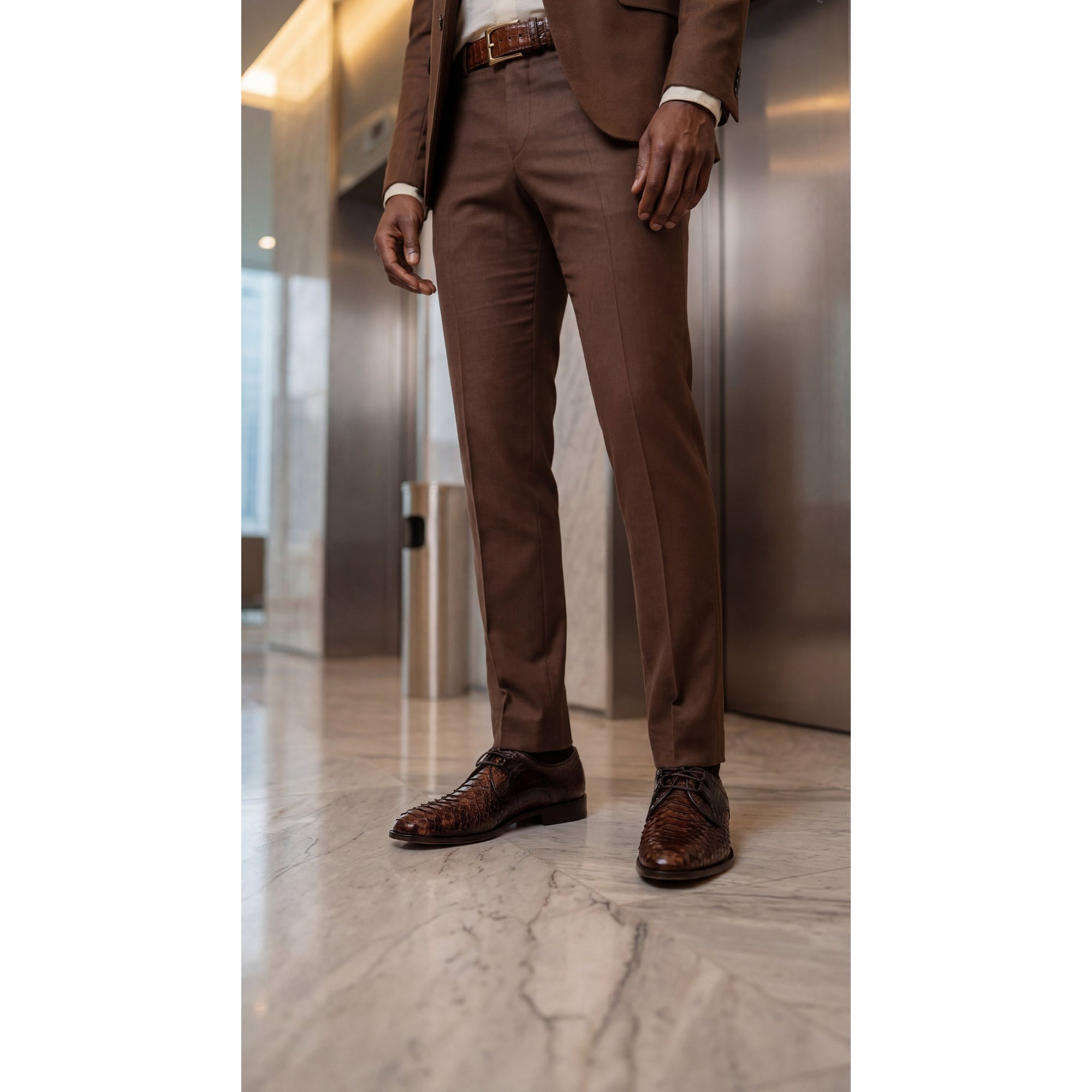 Vinci The Valmont Tan Snake Leather Derby Men Shoe