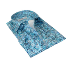 Men's EMILIO CERUTTI Sport Shirt 100% Cotton Long Sleeves #EMC1 Teal Floral