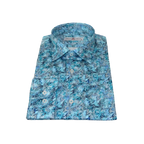 Men's EMILIO CERUTTI Sport Shirt 100% Cotton Long Sleeves #EMC1 Teal Floral