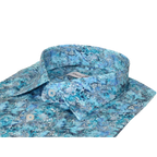 Men's EMILIO CERUTTI Sport Shirt 100% Cotton Long Sleeves #EMC1 Teal Floral