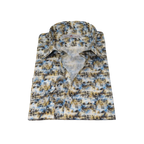 Men's EMILIO CERUTTI Sport Shirt 100% Cotton Long Sleeves #EMC4 Multi Blue