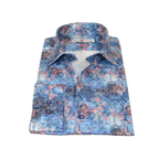 Men's EMILIO CERUTTI Sport Shirt 100% Cotton Long Sleeves #EMC8 Multi Blue