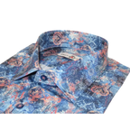 Men's EMILIO CERUTTI Sport Shirt 100% Cotton Long Sleeves #EMC8 Multi Blue