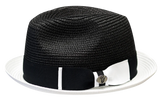 Men's Bently Semi Crushable Fedora Briad Straw Hat Enzo EN200 Black/White