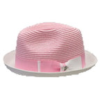Men's Bently Semi Crushable Fedora Briad Straw Hat Enzo EN202 Pink White