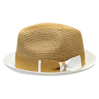 Men's Bently Semi Crushable Fedora Briad Straw Hat Enzo EN204 Cognac White