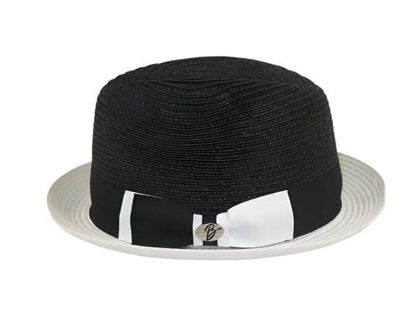 Men's Bently Semi Crushable Fedora Briad Straw Hat Enzo EN200 Black/White