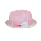 Men's Bently Semi Crushable Fedora Briad Straw Hat Enzo EN202 Pink White